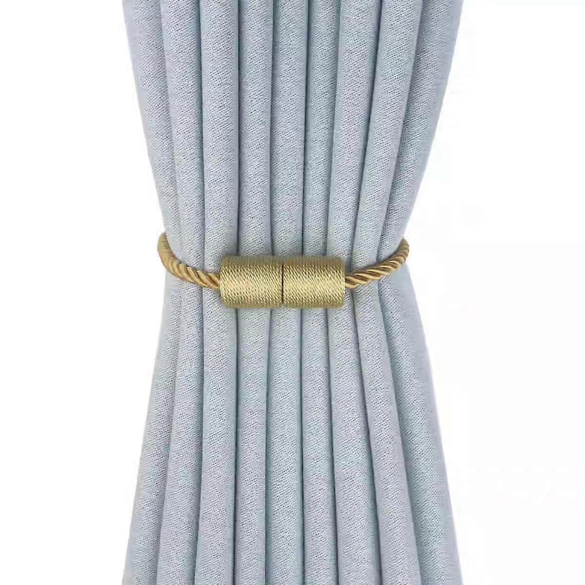 Magnetic Curtain Tiebacks Set of 4 Beige Rope Holdbacks for Drapes with Magnetic Lock Closure