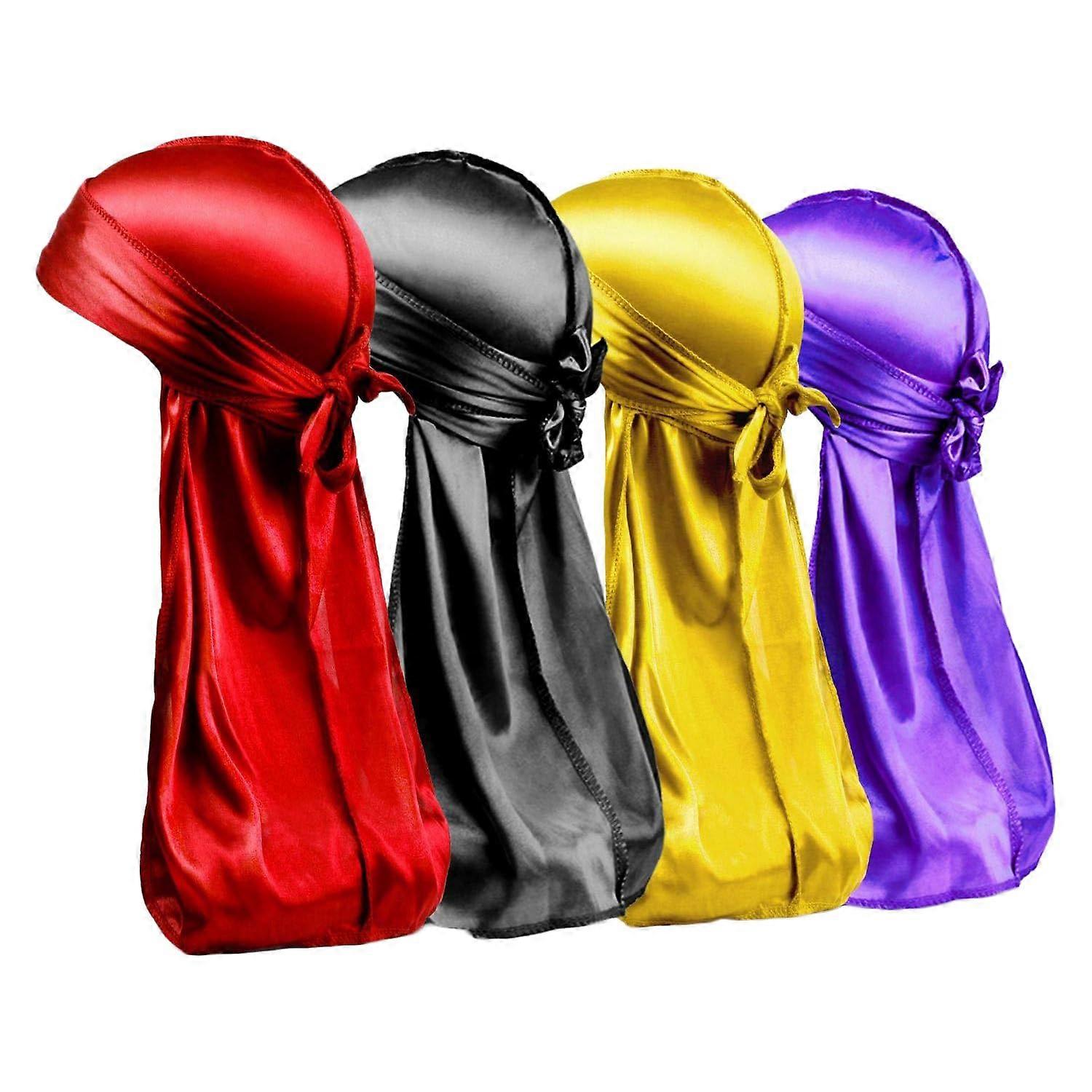 Silk Durag and Wave Cap 4 Pack for 360 Waves, Multicolor, Breathable Fabric, UV and Wind Protection
