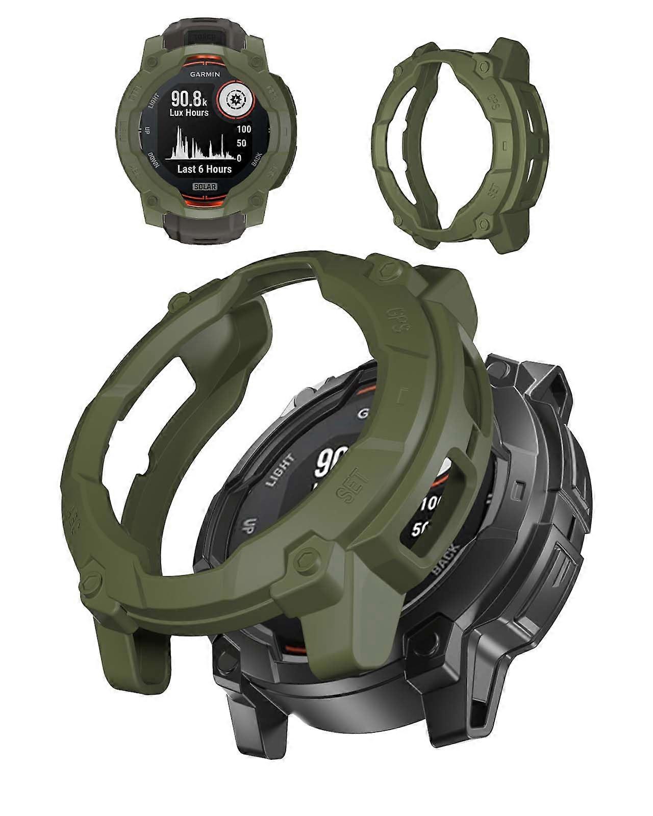 Case 45mm Shockproof AntiScratch Full Coverage TPU Protective Shell Green for Garmin Instinct 3 Ref:3323
