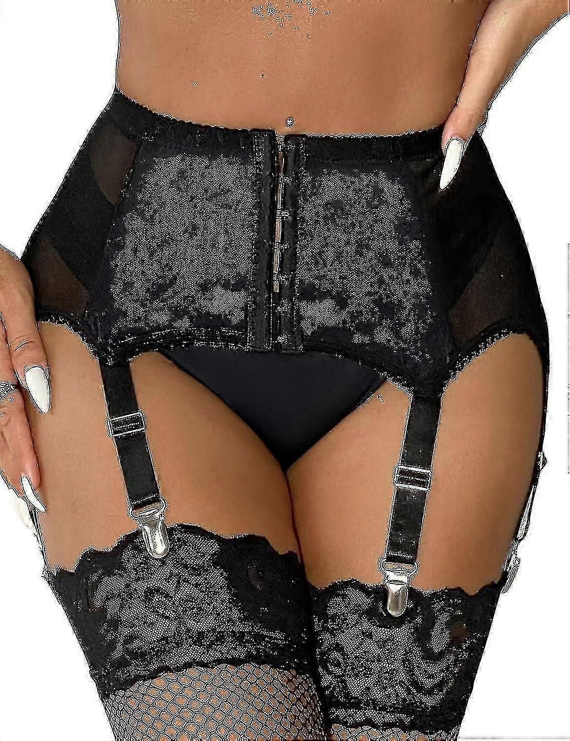 Porte-jarretelles grande taille pour femme, en dentelle, avec 6 clips métalliques, ajustable.