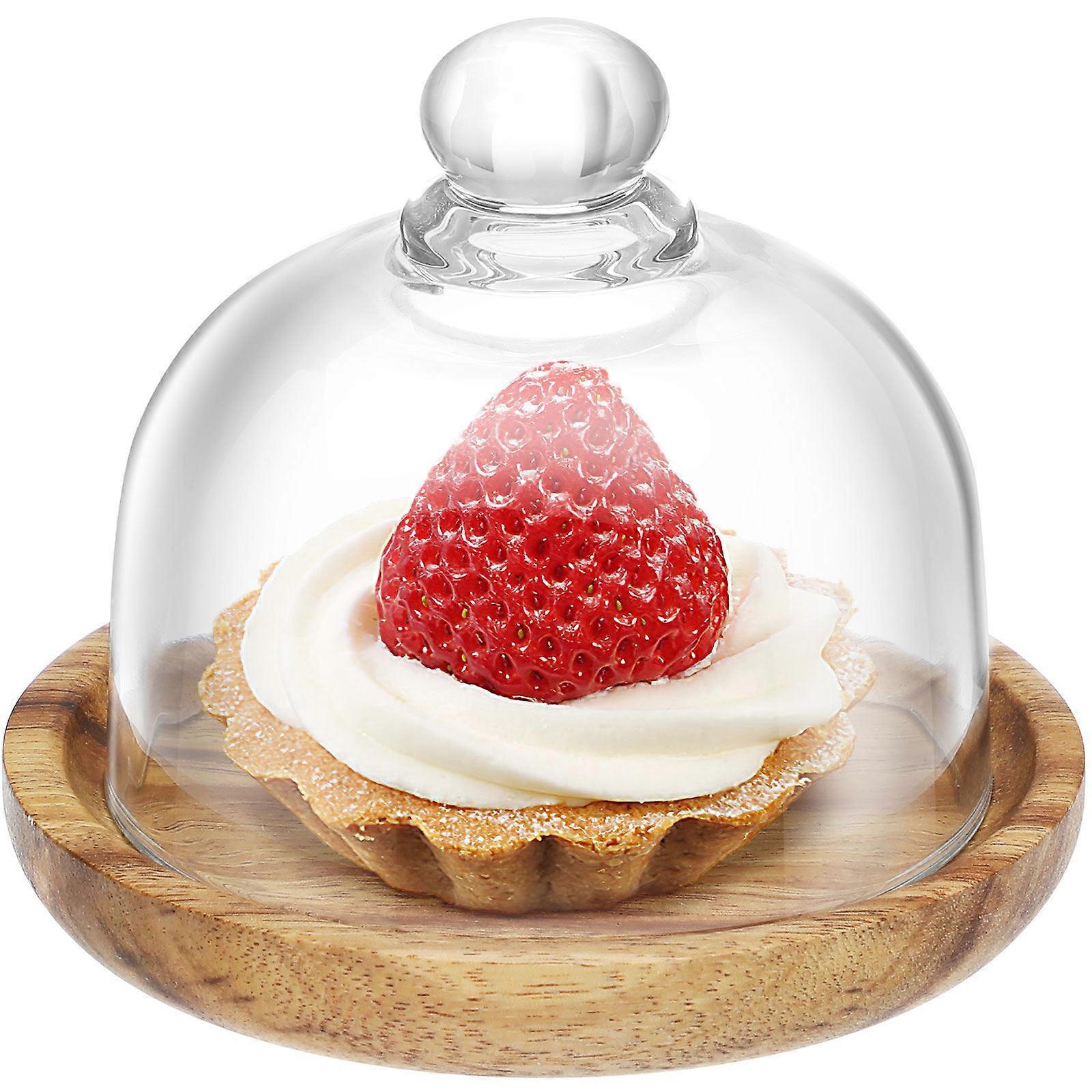 Plateau à cupcakes en bois avec couvercle en verre, idéal pour les desserts et les gâteaux.