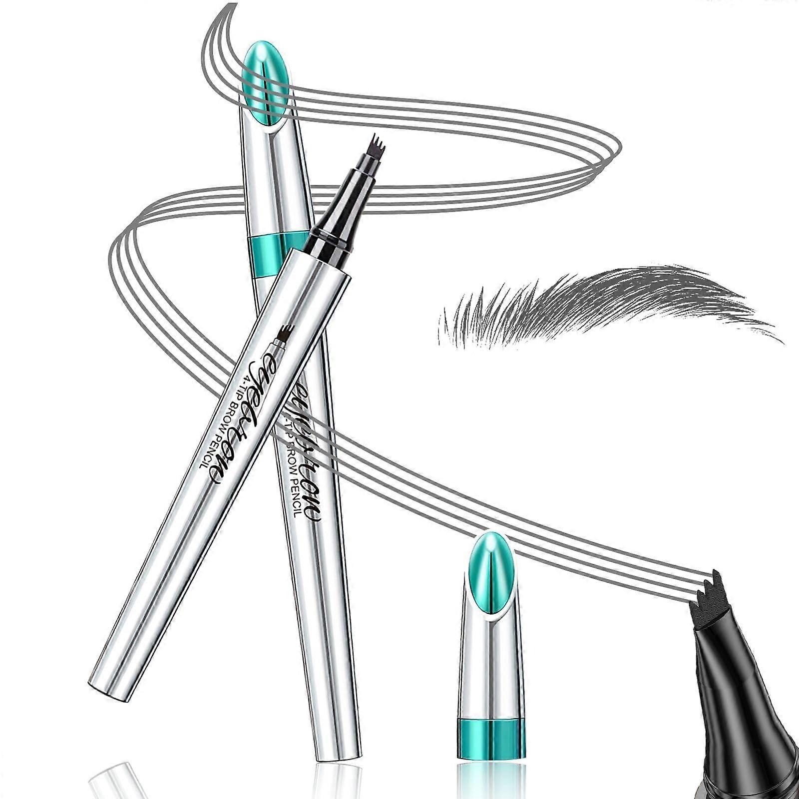 Waterproof Microblading Eyebrow Pencil with 4 Fork Tip, Smudge Proof Long Lasting Dark Gray