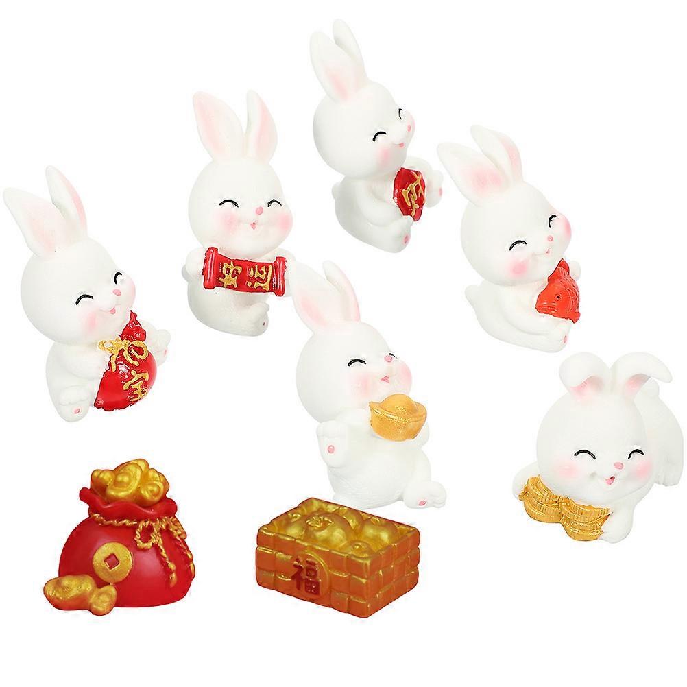 Rabbit Statue Decor Resin Figurines for Home Use 8Pcs Decorative Bundle