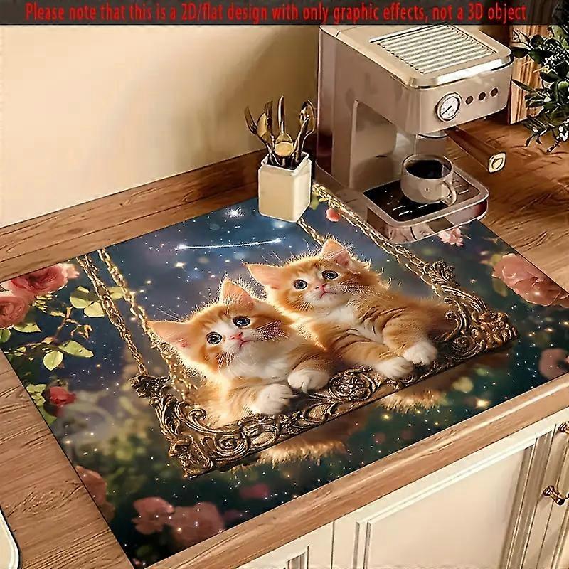Cat Print Printed Kitchen Tableware Coffee Draining Pad Dinnerware Cup Bottle Placemat Super Absorbent CoffeeMats