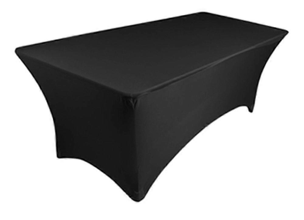 8ft Black Rectangular Stretch Tablecloth for Trade Show, Sleek FullCover Design Fits Standard Table