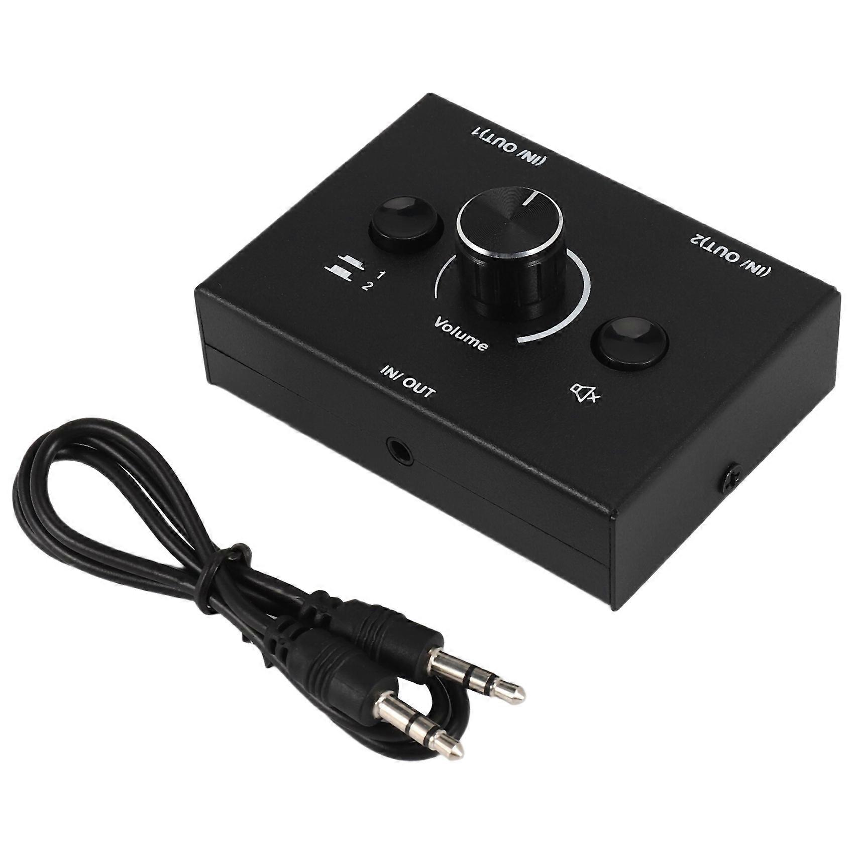 3.5mm Audio Switcher, 2 Input 1 Output/1 Input 2 Output Audio Splitter Switcher, Audio Switcher Box, One-Key Mute Button