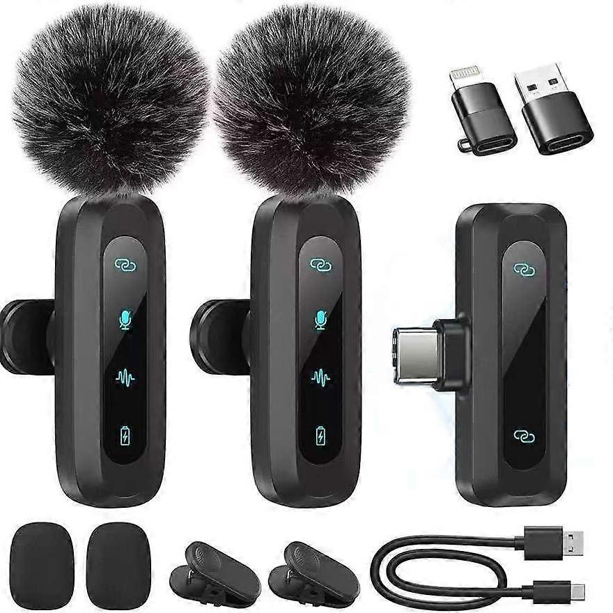 Wireless Lavalier Microphone for iPhone Android PC with Noise Reduction and 360° Sound Capture 2 Pack Ref:4695