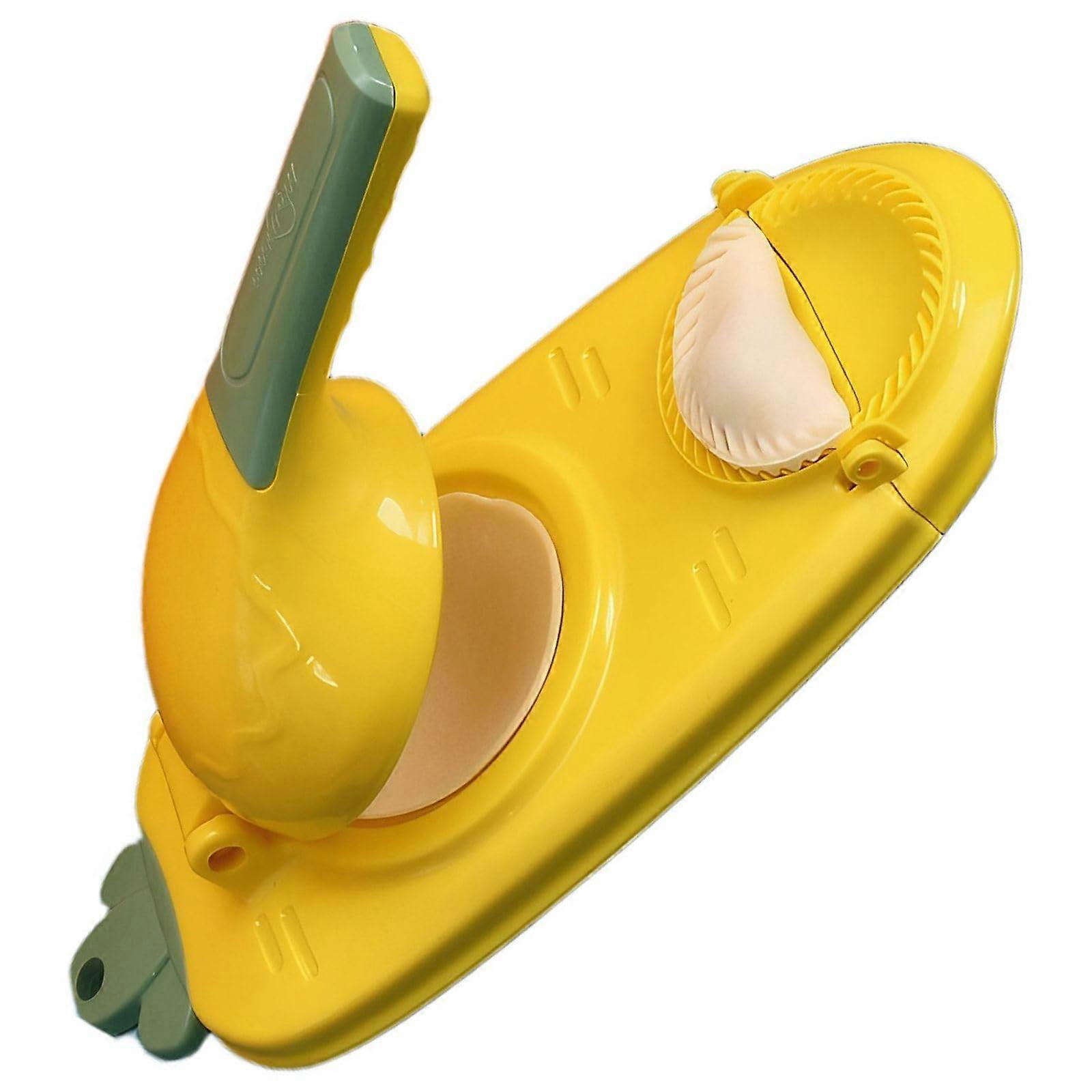 Dumpling Maker with Scraper and Hanging Hook, Plastic Press Tool for Wontons, Yellow 27.5x10x7 cm