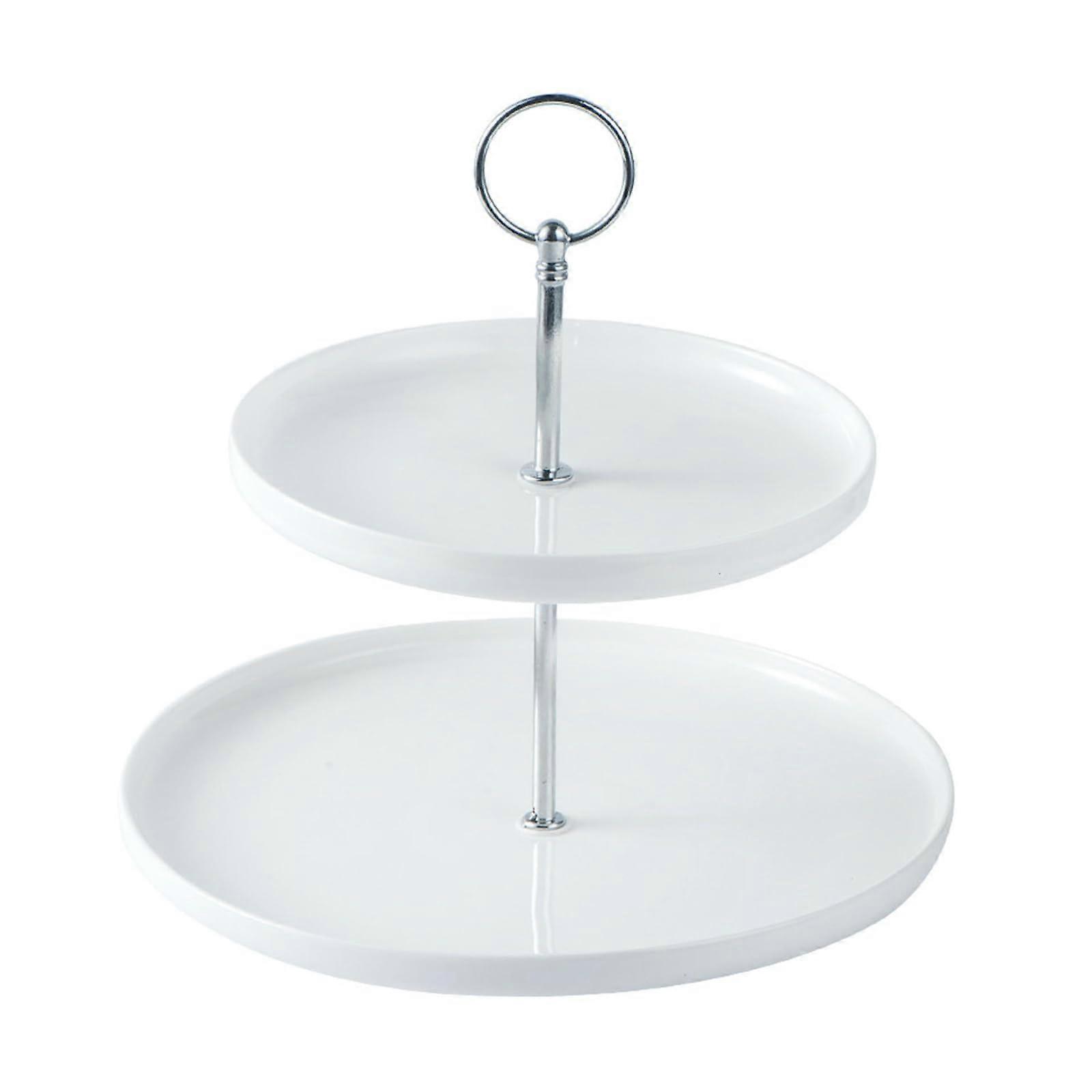 White Ceramic Two Tier Dessert Stand, Elegant Double Layer Fruit Plate, Microwave Dishwasher Safe