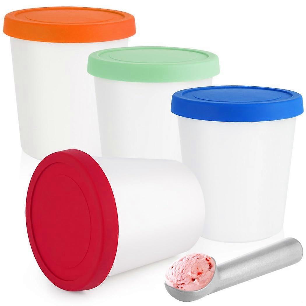 Reusable Ice Cream Storage Containers 1 Quart with Silicone Lids Scoop, Color Coded Stackable