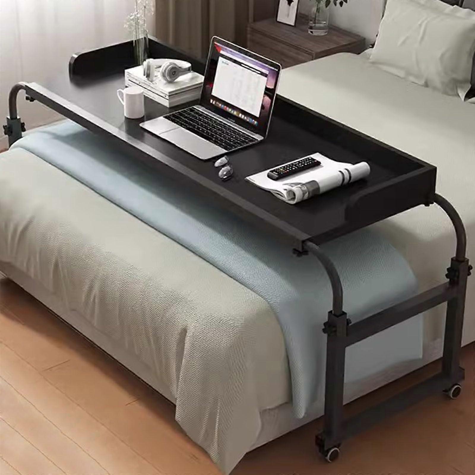 Overbed Table Adjustable Height Length with Wheels for King Size Bed, 100kg Load Capacity, Black