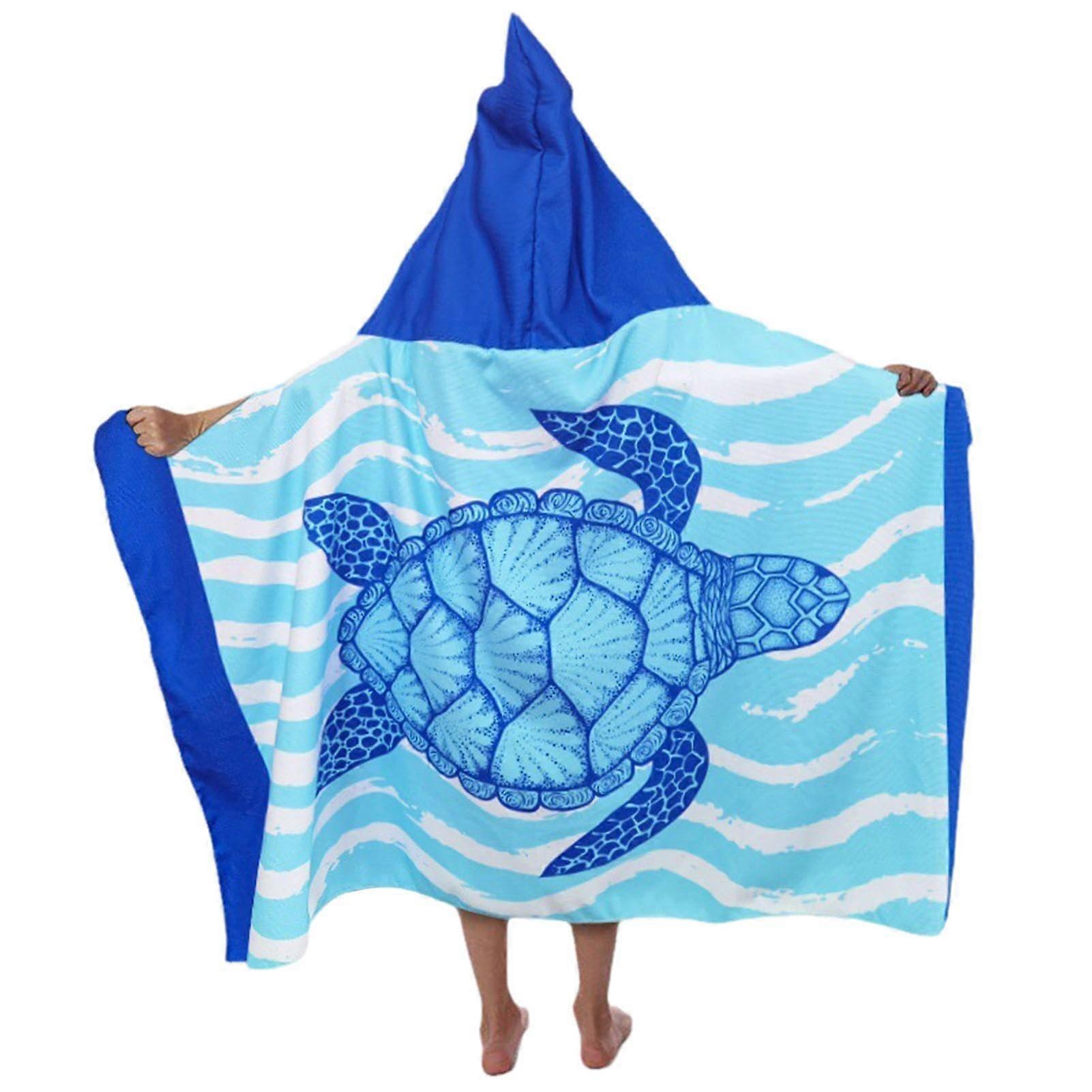 Kids Hooded Bathrobe Quick Drying Terry Towel Robe with Turtle Pattern for Swimming and Bath