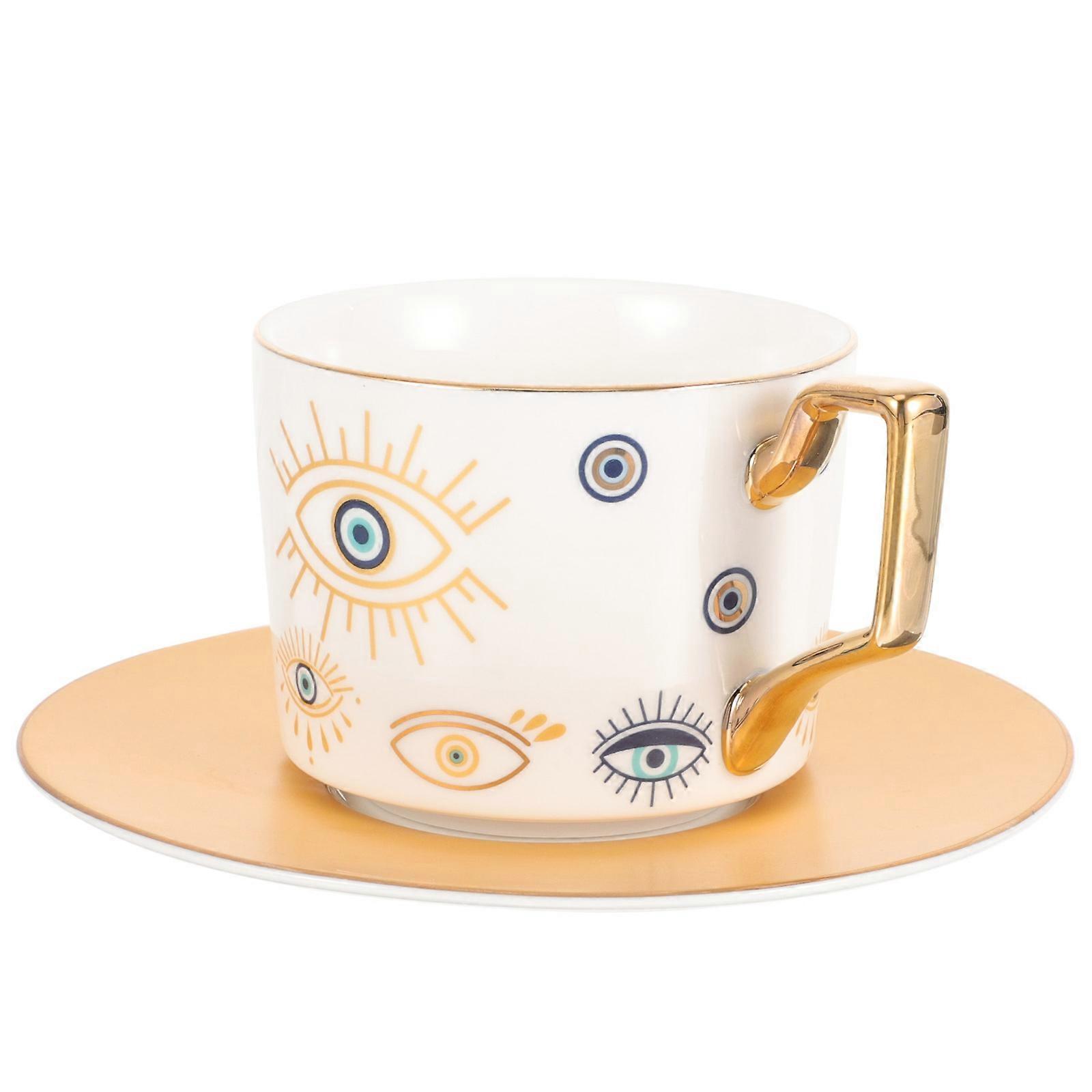 Handmade Evil Eye Coffee Cup Set With Plate For Cafe Use Assorted Beverages 1 Set