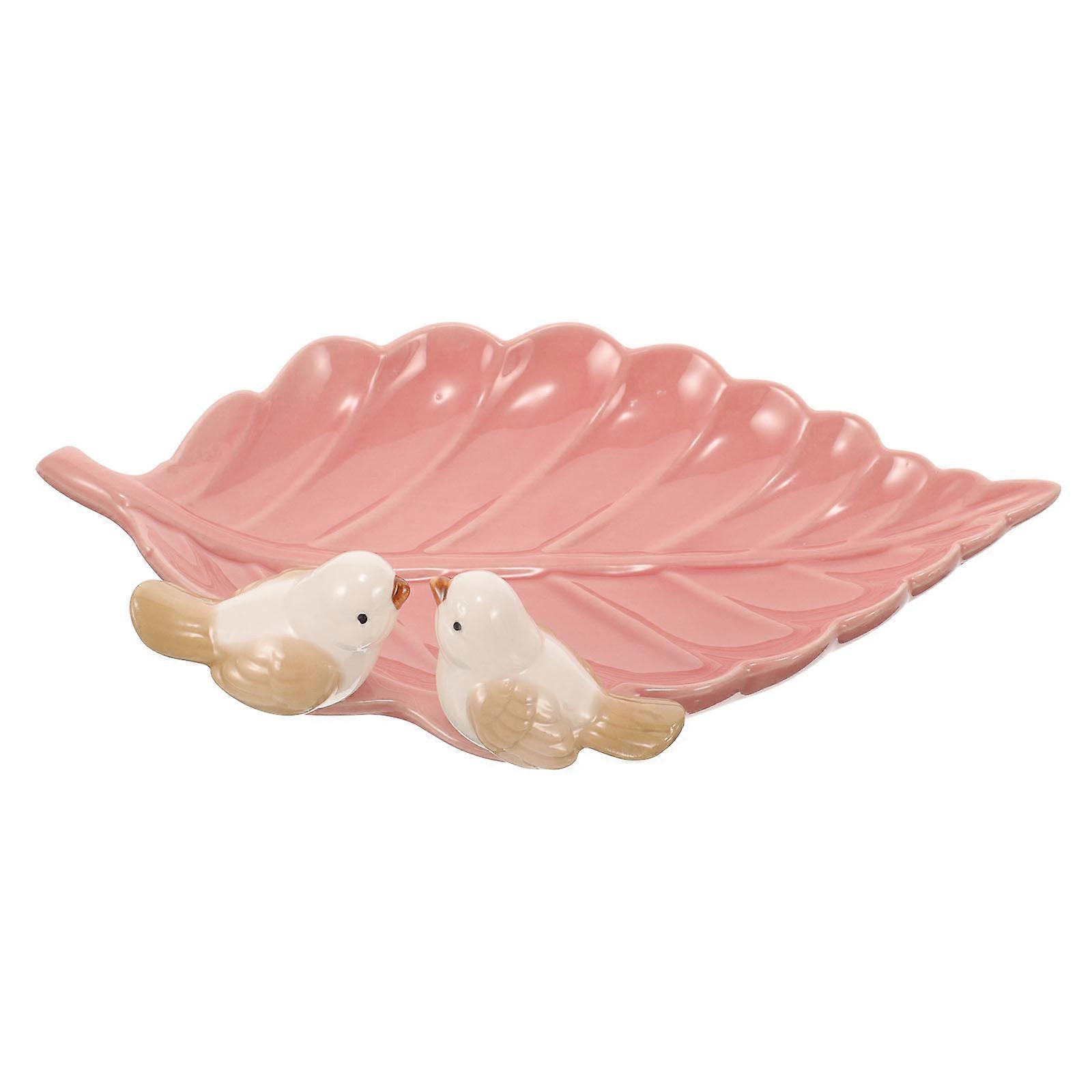 Dessert Tray Ceramic Serving Plate for Storage 3Pcs Pink Leaf Design