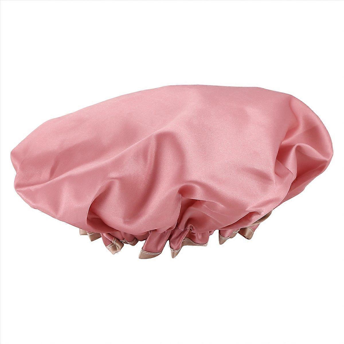 Double-Layer Shower Cap Women's Waterproof Bathing Headgear Pink