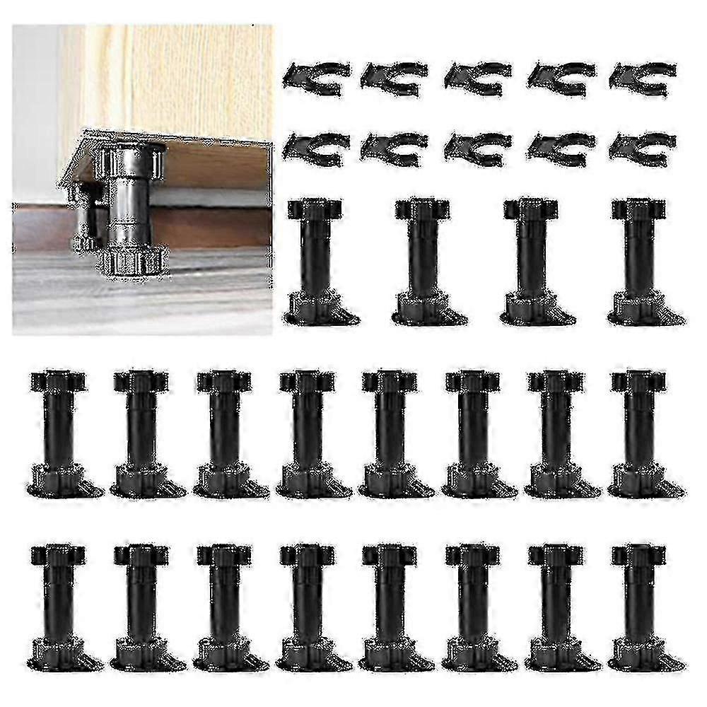 20pcs 40mm Adjustable Legs for Kitchen Cabinets with Mounting Clips