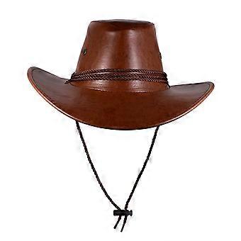 Damen Herren Leder Western Cowboyhut mit breiter Krempe und Trageband