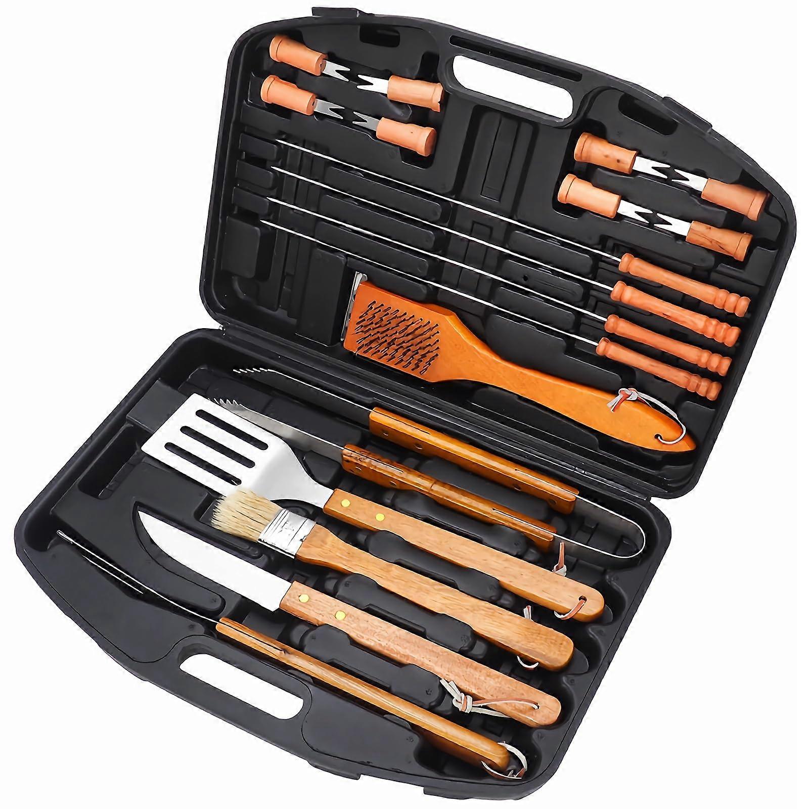 19 Piece BBQ Grill Tools Set with Rubberized Case, Complete Outdoor Grilling Accessories Kit