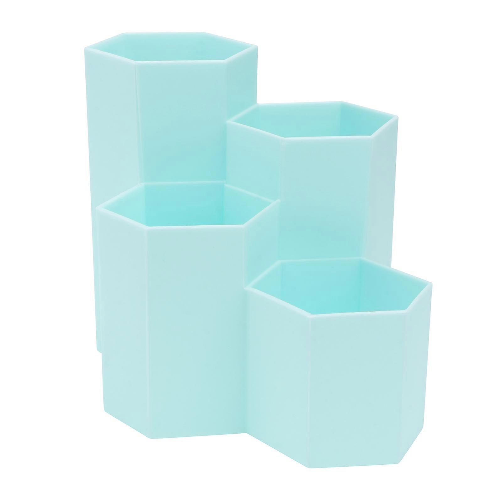 Hexagonal Pen Holder Multipurpose Desktop Organizer for Storage Using 1Pcs Blue Plastic