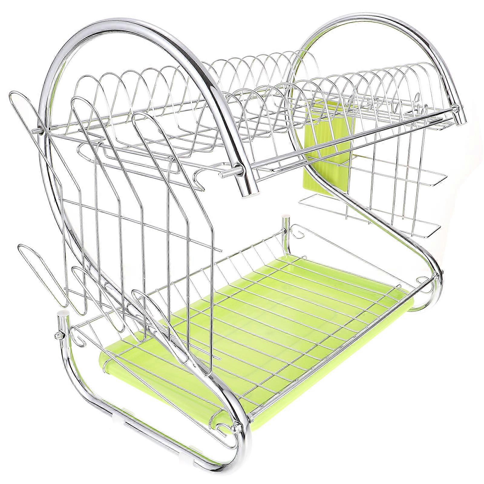 Household Dish Drying Rack Dish Drainer Iron Tableware Draining Storage Stand (Green)