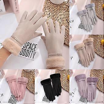 Women's Winter Gloves with Touchscreen and Thickened Plush Wrist, Wind Resistant Keep Warm for Outdoor Motorcycle Riding, Solid Color