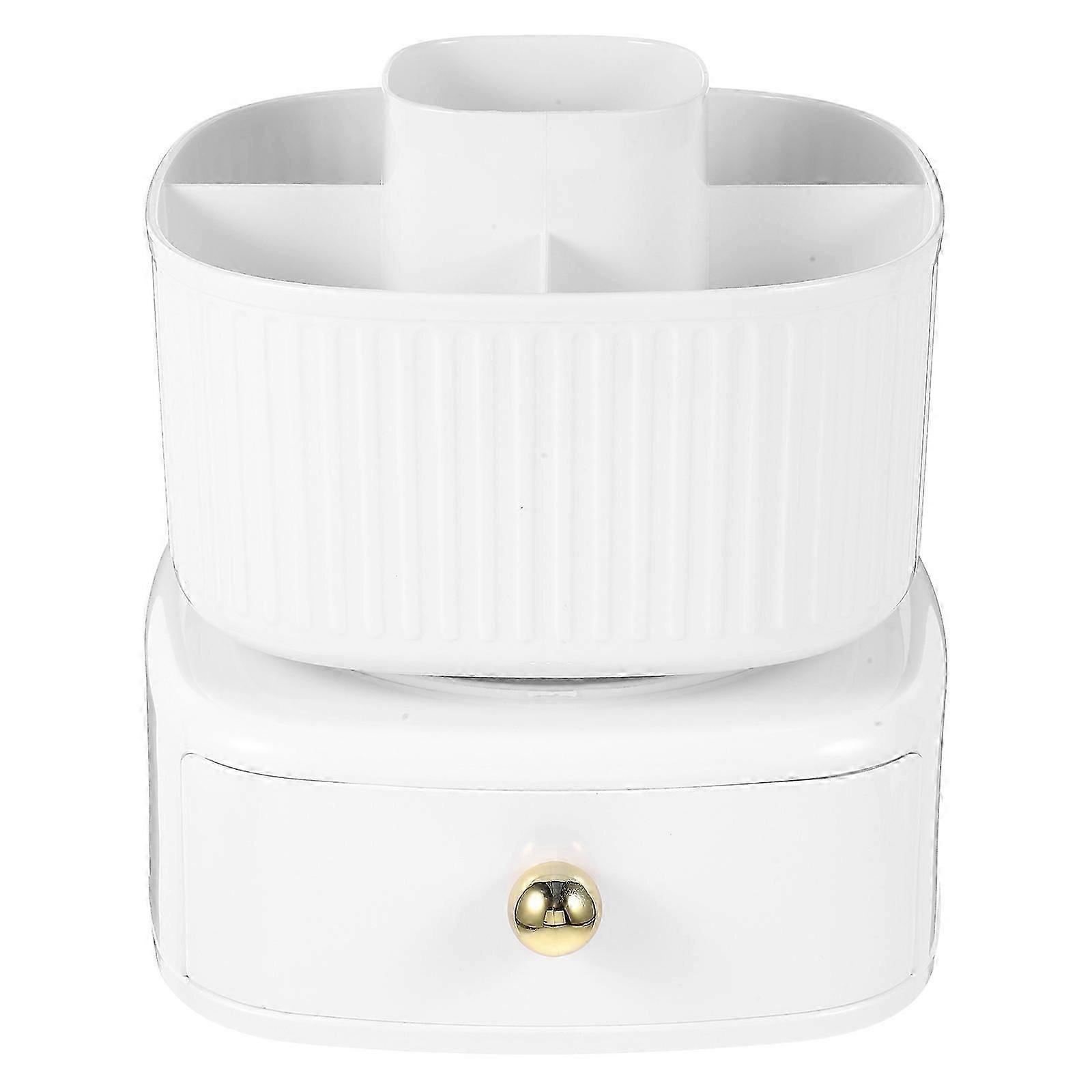 Rotating Desk Organizer with Drawer, Space-Saving Makeup Brush Holder
