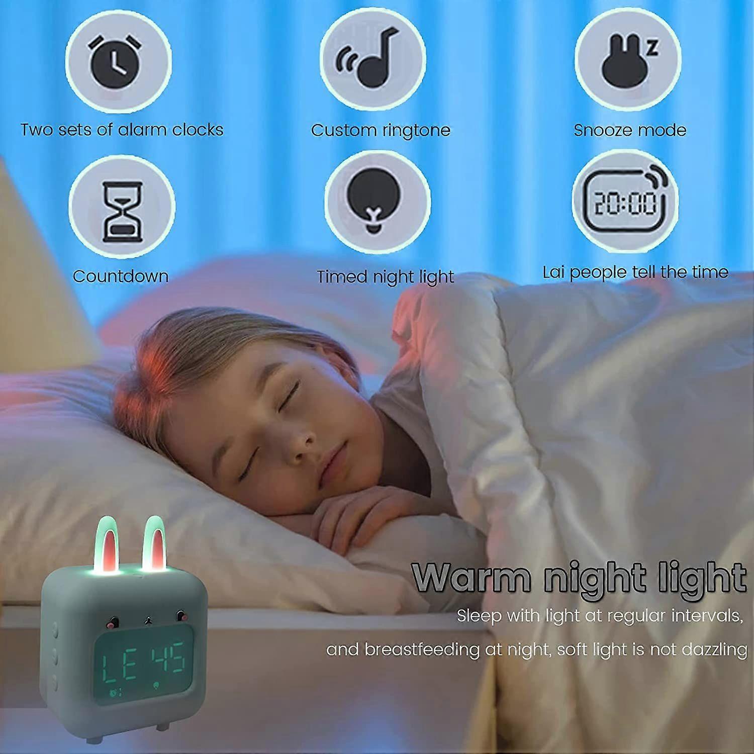 Réveil Numérique Lapin Avec Veilleuse Rechargeable – Forme Mignonne, 6 Sonneries, Variateur Luminosité, Pour Enfant