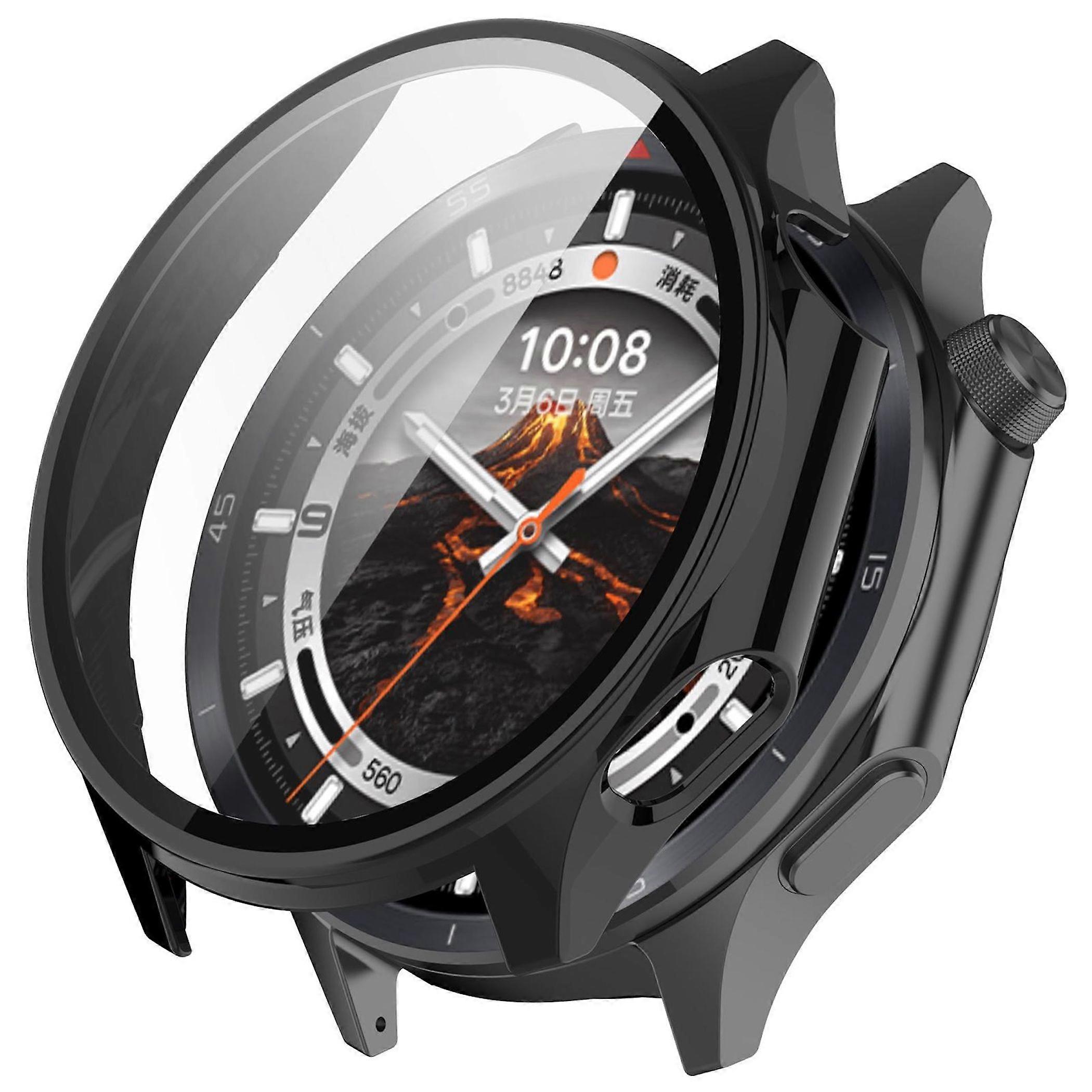 For OnePlus Watch 3 46mm Plastic Design Protective Case + 9H Tempered Glass Black