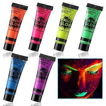 Neon Body Paint Set of 6, Vivid Colors for Festivals and Halloween, Glow in the Dark Face Paint