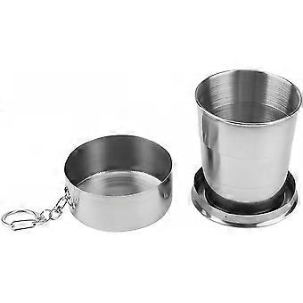 Faltbarer Edelstahlbecher, 150 ml, Campingbecher, ausziehbarer Reisebecher mit Deckel, Schlüsselanhänger, tragbar, zerlegbar, stapelbar