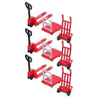 Conjunto de 3 miniaturas de carrinhos de transporte e empilhadeiras para crianças.