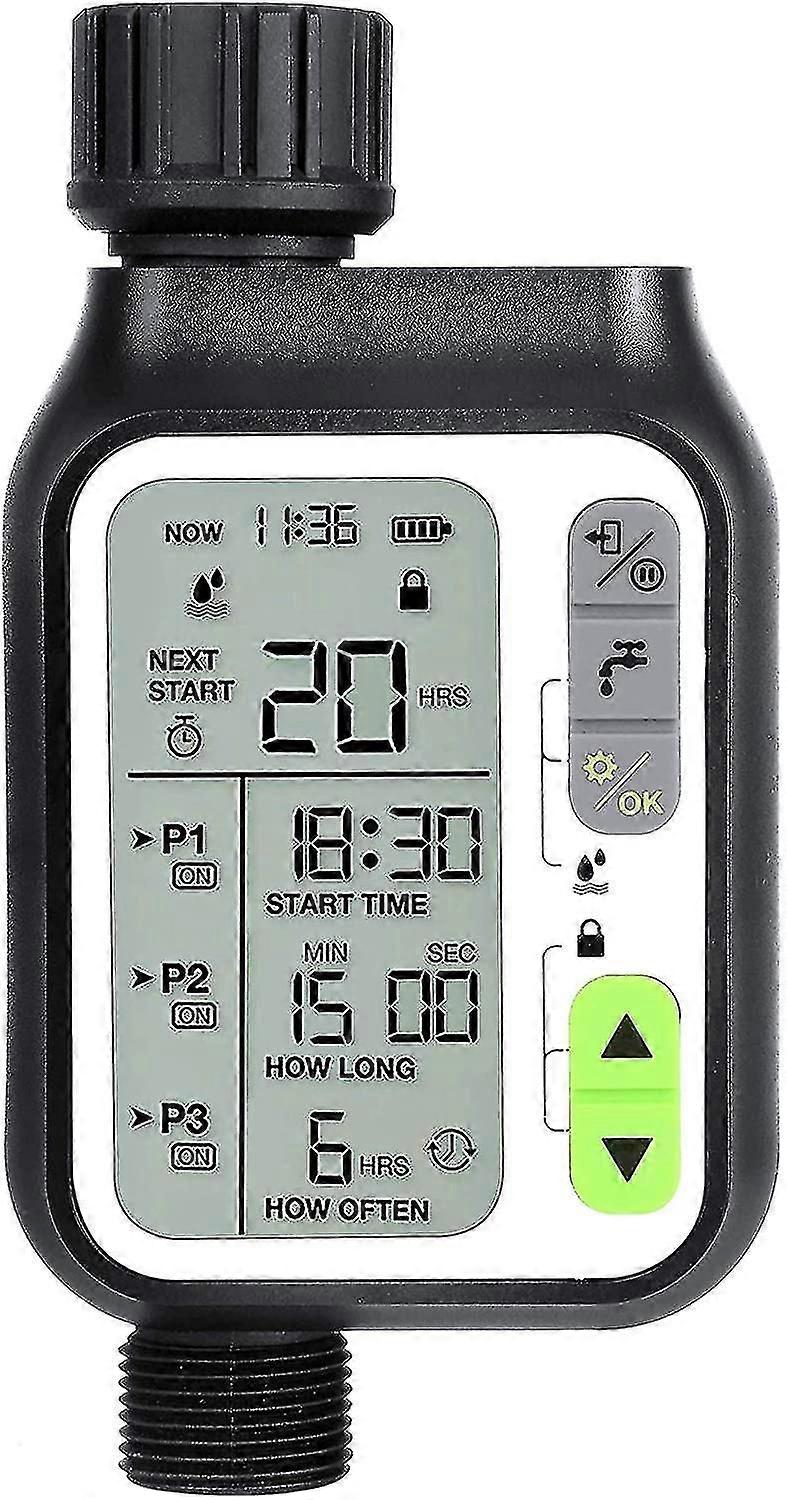 Automatic Watering Timer with 3 Independent Programs, Rain Sensor, Child Lock, Large Display - IPX5 Waterproof for Garden Lawn Irrigation