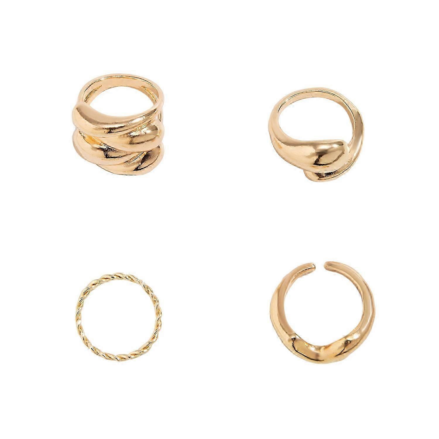 1Set Women Open Rings Mullti Shape Smooth Solid Color Electroplated Arced Shape Stackable Adjustable