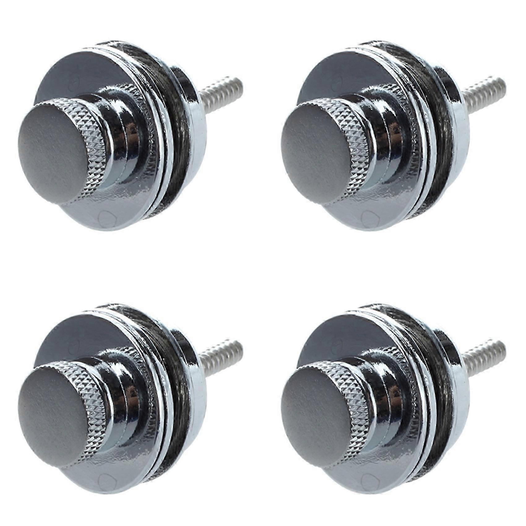 4X Flat Head Chrome Strap Lock compatible with Electric Guitar