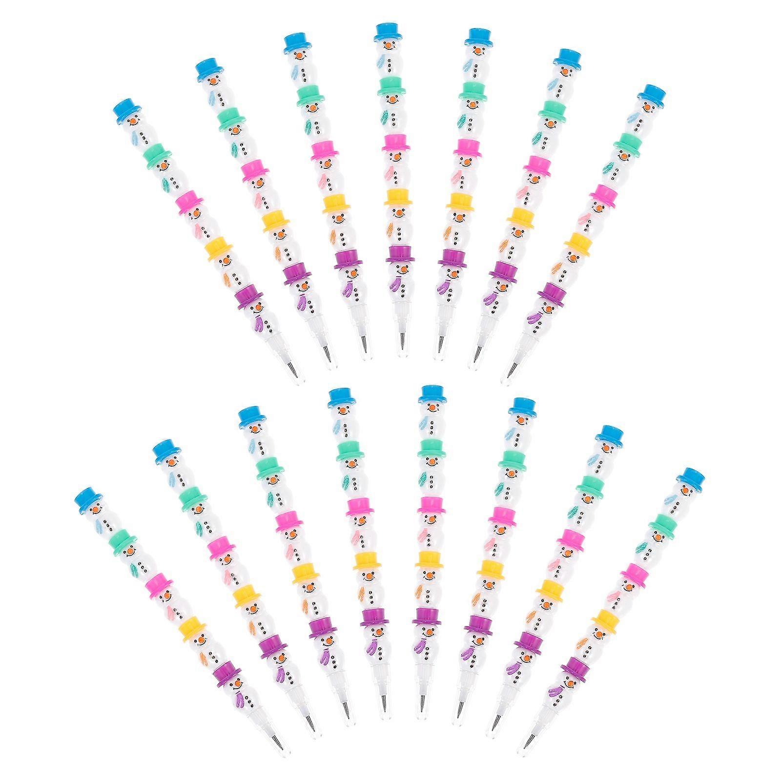 Snowman Christmas Stackable Pencils for School 15Pcs Plastic Assorted Color