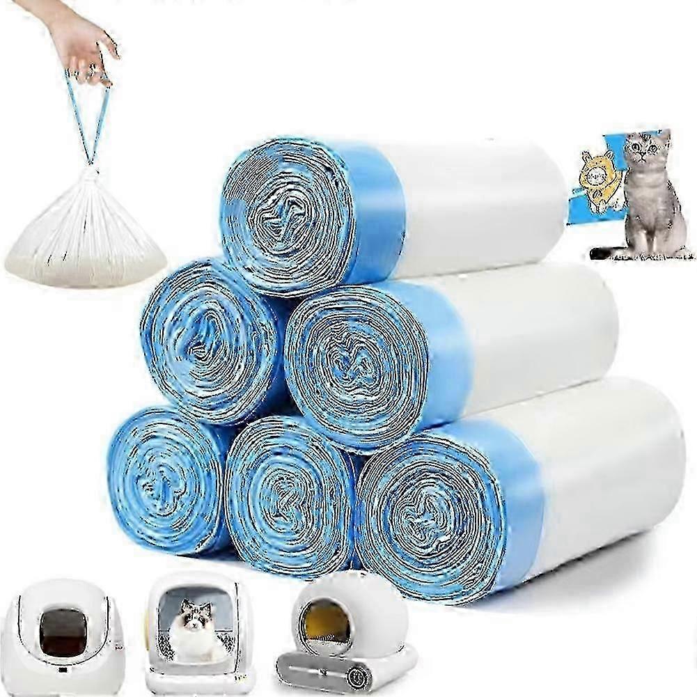 Extra Thick Drawstring Cat Litter Bags, 90 Count, 45x50cm, Leak-Proof, Compatible with Automatic Litter Boxes