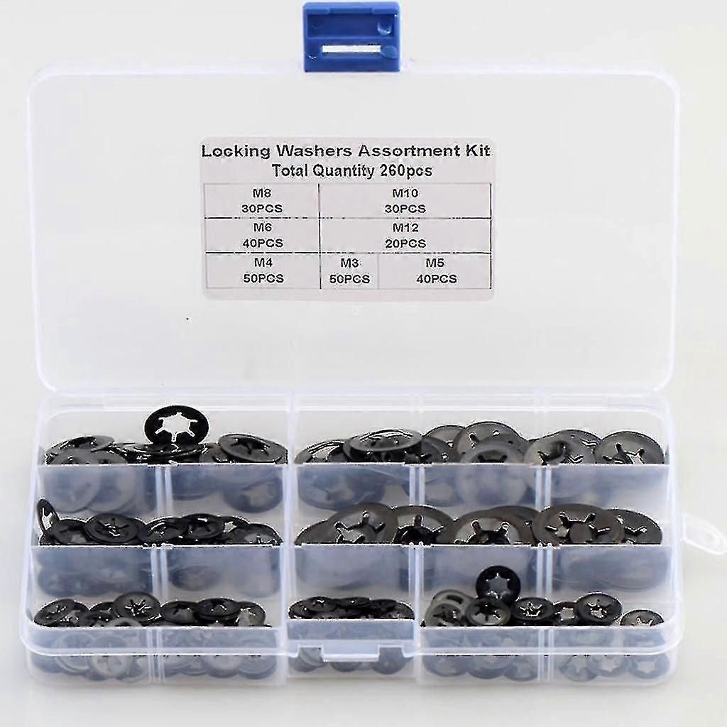 260pcs/set Metal Starlock Push-on Locking Washer Fastener Star Nut Assorted Kit