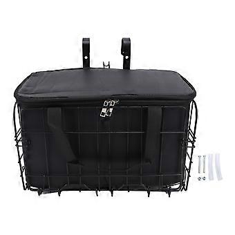 Bike Front Basket with Removable Liner Bag Large Iron Mountain Bike Basket for Carrying Pets Fruit Grocery Black