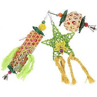 Hanging Parakeet Toy Wood Chewing Toy for Birds 3Pcs Cage Plaything