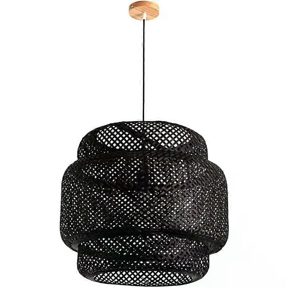 Bamboo Woven Pendant Light E27 111v~240v Adjustable Height Black