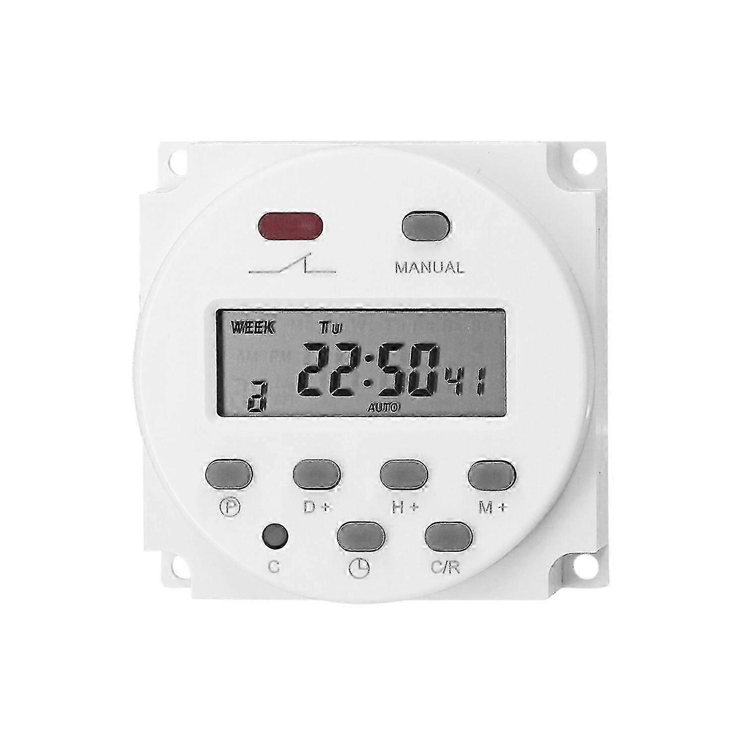 Weekly Programmable Digital Timer Switch, Panel Mounted, 16 ON/Off Programs, LCD Display, Auto Lock, 220V AC, for Lamp Fan LED Grow Light