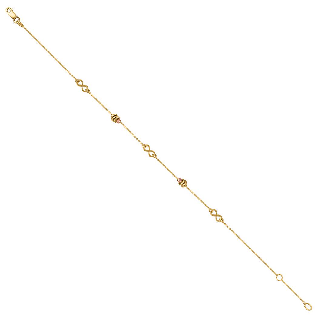 14Kツートンゴールドレディースインフィニティチェーンアンクレット-女性と男性のためのアンクレット - 2.3グラム
