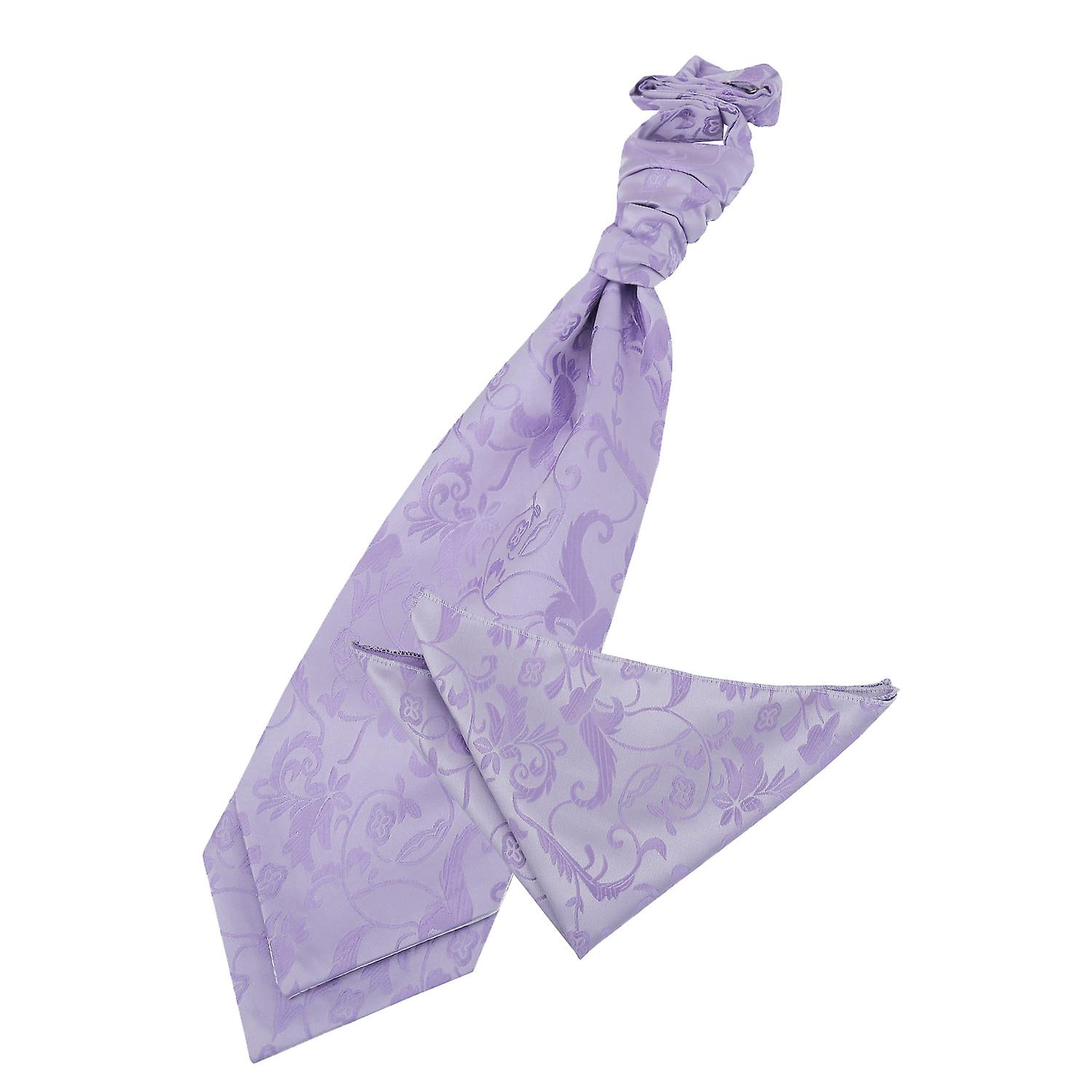 Lilac Floral Wedding Cravat and Pocket Square Set