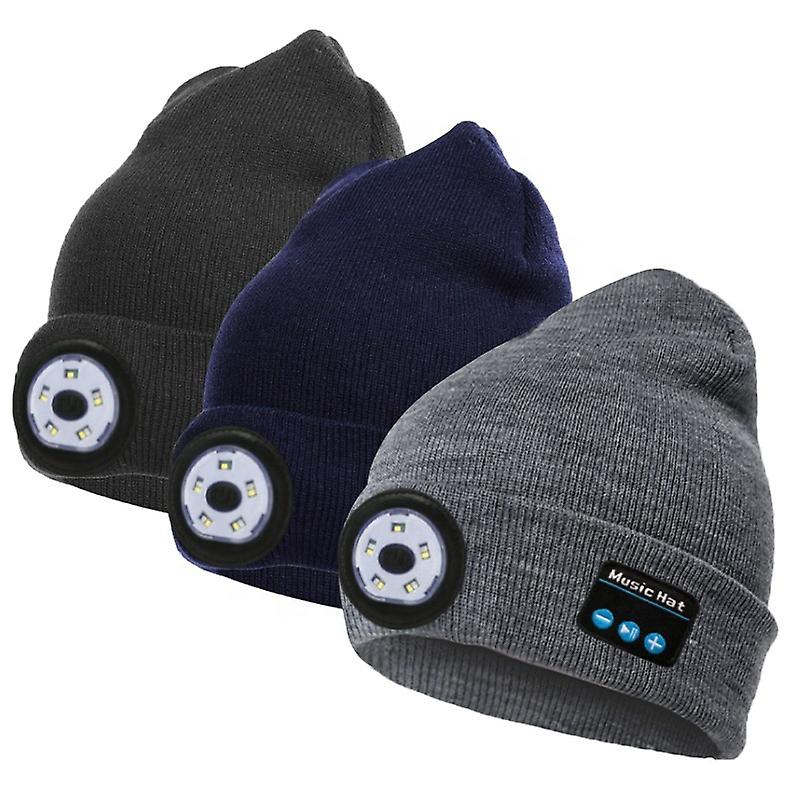1pc Bluetooth Music Cap-knitted Hat Acrylic Fibres 3 In 1 Durable High-quality Soft Comfortable Stretchable Lighting Bluetooth Music Cap
