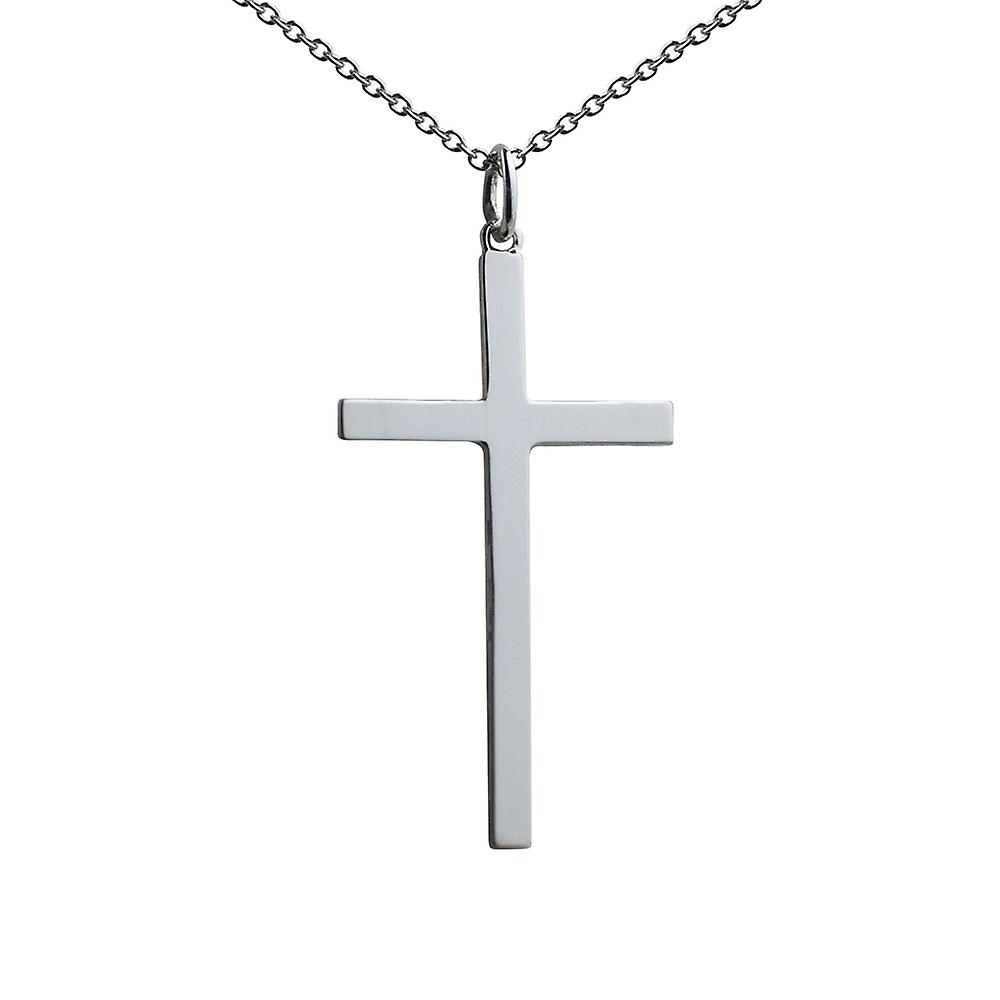 Silver 35x20mm plain solid block Cross with a rolo Chain 24 inches