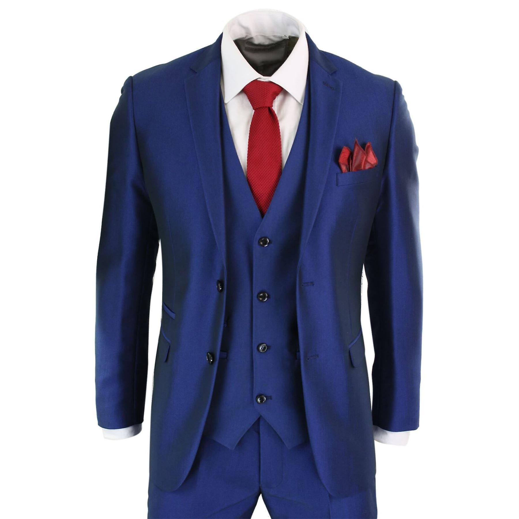 Men's 3 Piece Shiny Wedding Prom Party Suit Tailored Fit Smart Formal