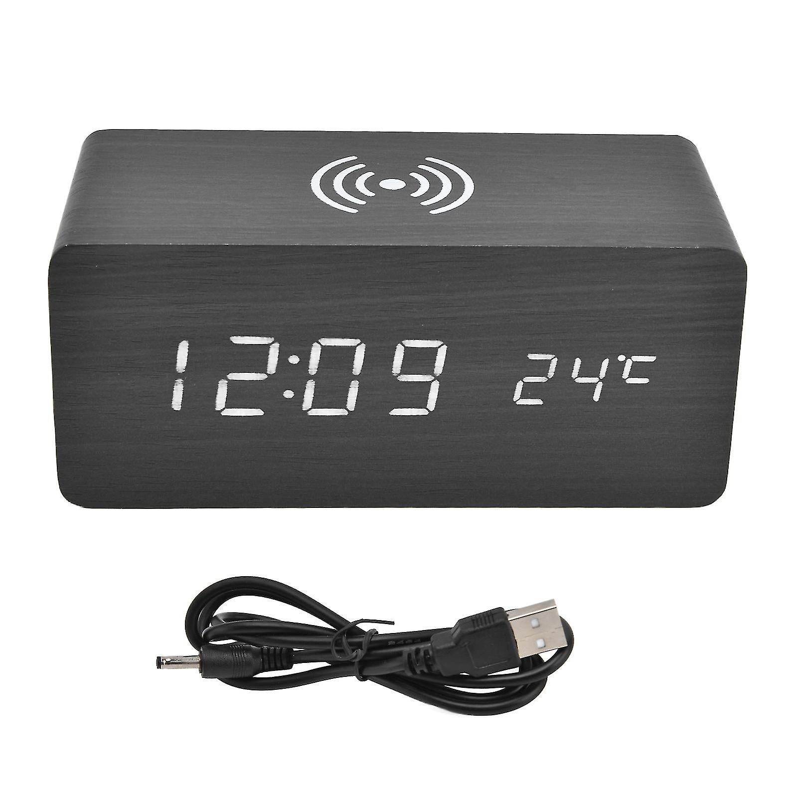 Digital Alarm Clock Wireless Charging  Automatic Temperature Detection Safe Stable Led Electronic Clockblack