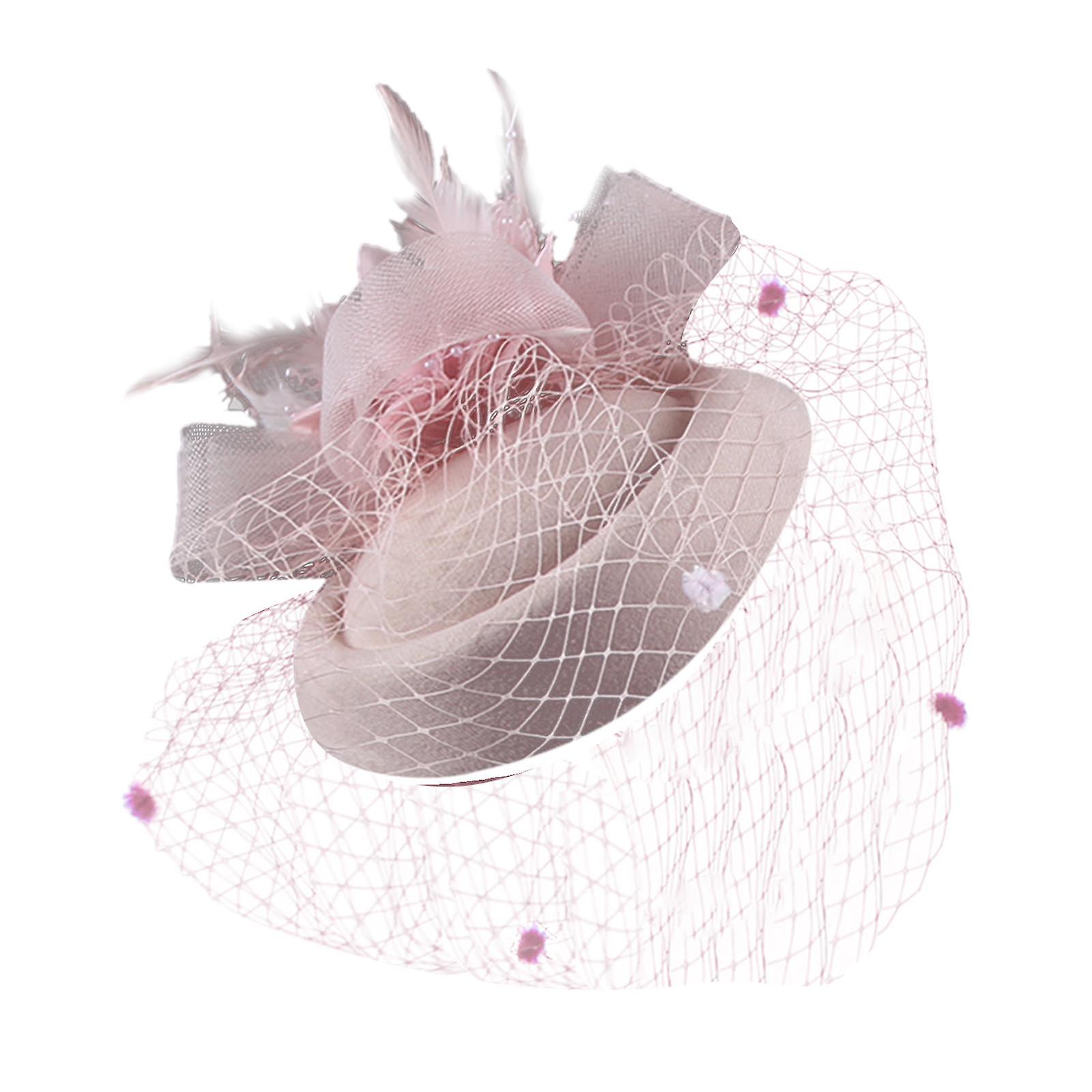 قبعة جذابة على الطراز العتيق قبعة الزفاف ديربي الزفاف مع الحجاب مشبك الشعر وردي