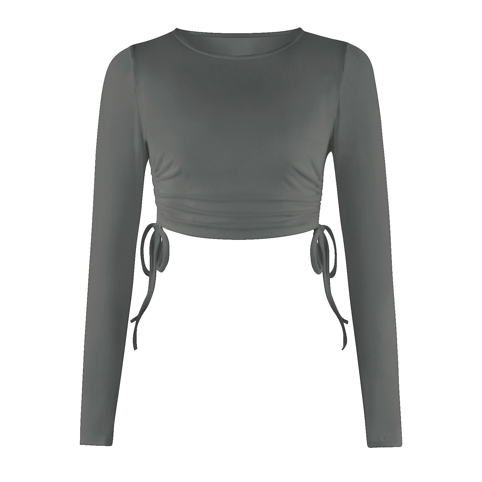 Mujeres Tight Thin Vintage Drawstring Short Tops Long Sleeve Tops