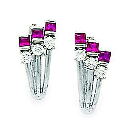 14Kホワイトゴールドレッドキュービックジルコニアフラワーレバーバックピアス14x7mmスタッドイヤリング女性用